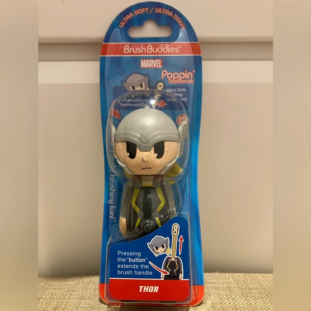 Brush Buddies Marvel Poppin’ toothbrush, ultras soft.  (set of 4)